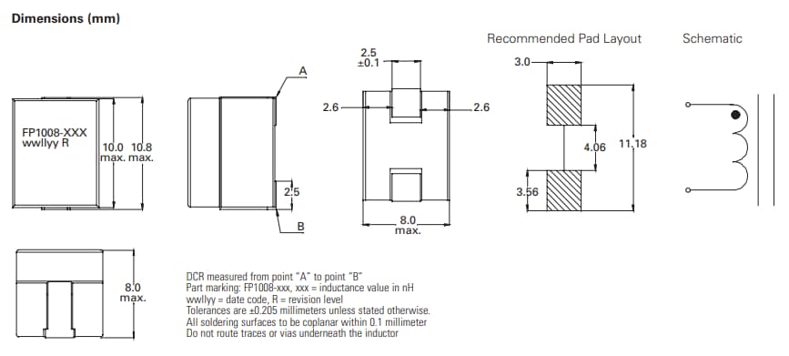 Mechanical Drawing - Eaton Electronics Flat-Pac™ FP1008 Power Inductors